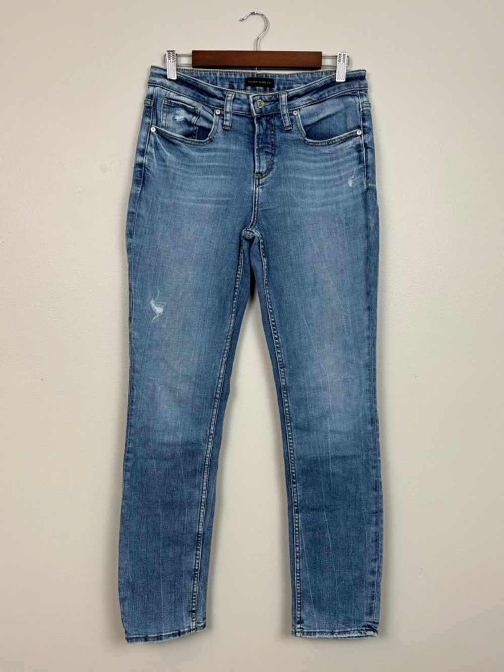 Silver Jeans Co Women 26 Blue Beau Tapered Girlfriend Distressed Mid‎ Rise Denim